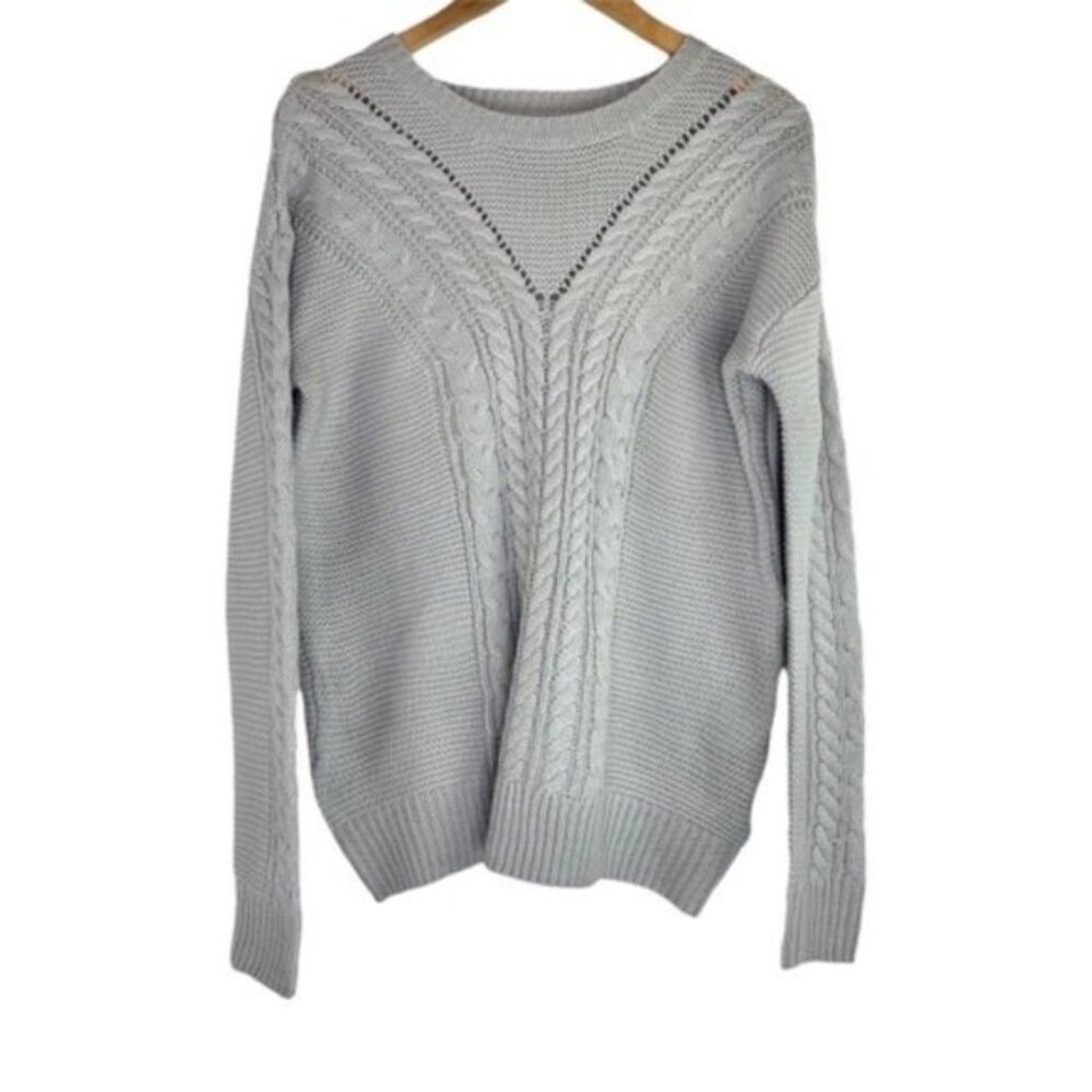 Line + Dot Grey Pointelle Pullover Knit Sweater